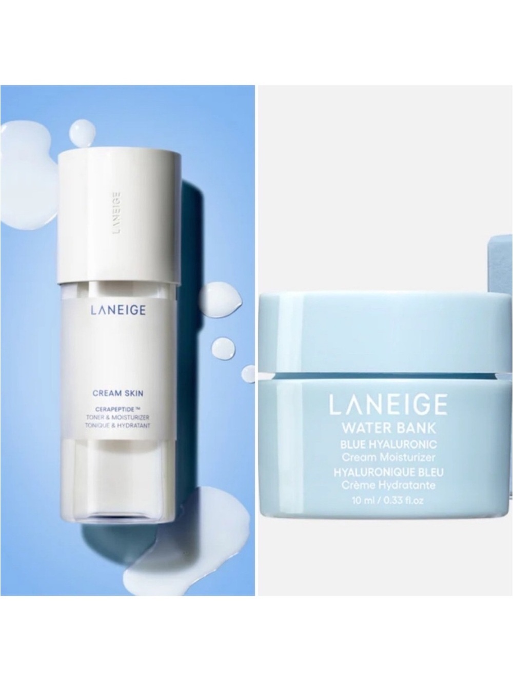 LANEIGE Cream Skin Toner and Moisturizer and Water Bank Duo NEW